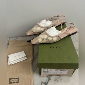 GUCCI Demi Crystal GG Slingback Ballerina Flats size 38 new